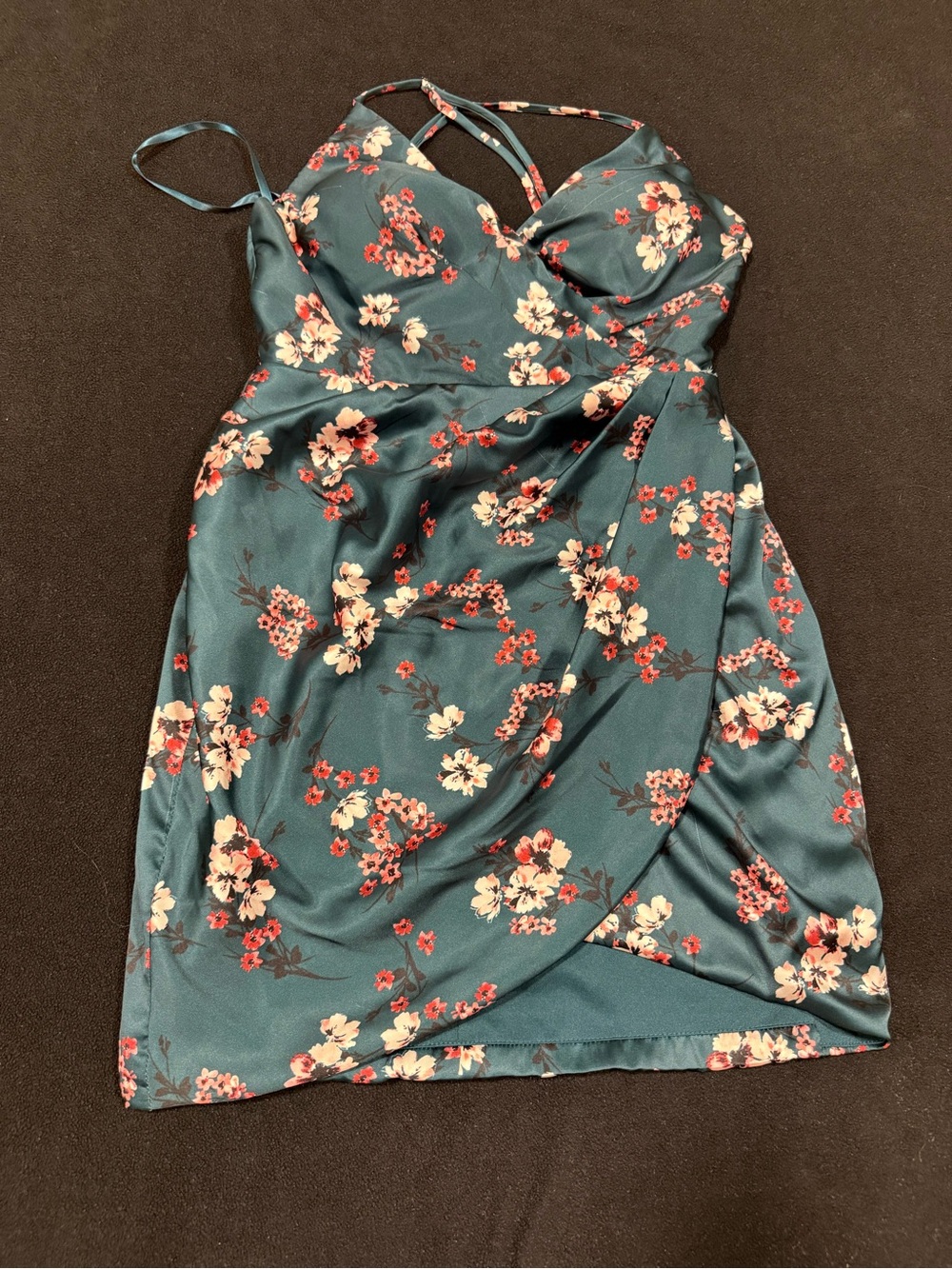 Dj-Jaz Floral Satin Mini Dress with Sweetheart Neckline